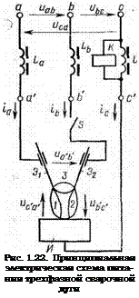Подпись: Рис. 1.22. Принципиальная электрическая схема пита-ния трехфазной сварочной дуги 