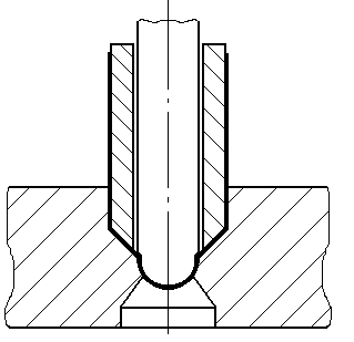 Многооперационная вытяжка осуществляется на матрицах с тороидальной (рис.15.2а) и конусно-тороидальной
(рис.15.2б) рабочими полостями. Рабочие поверхности матриц могут быть дополнены
реактивной ( опорной ) поверхностью (рис.15.2в).